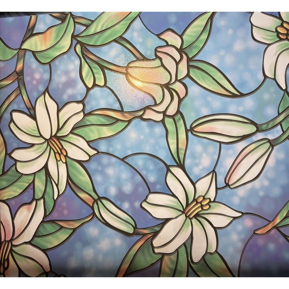 1 Roll Window Cling 18"Wide Orchids Blue Privacy Glass Self Adhesive Decal